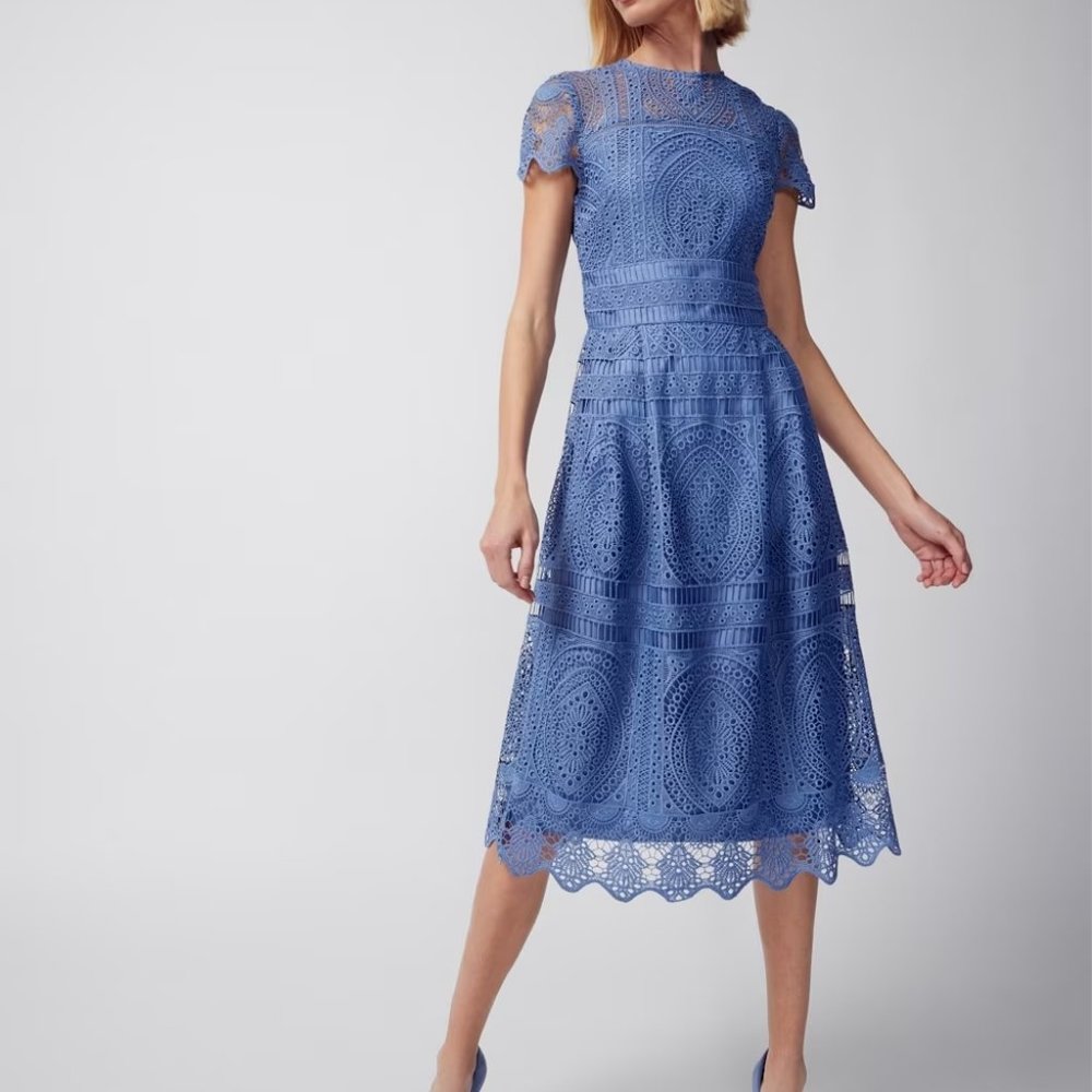 New WHBM Embroidered Lace Fit-and-Flare Dress